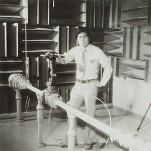 man standing in an echo chamber measuring valve noise